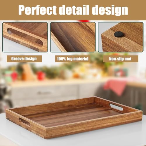 Acacia Wood Serving Tray with Handles