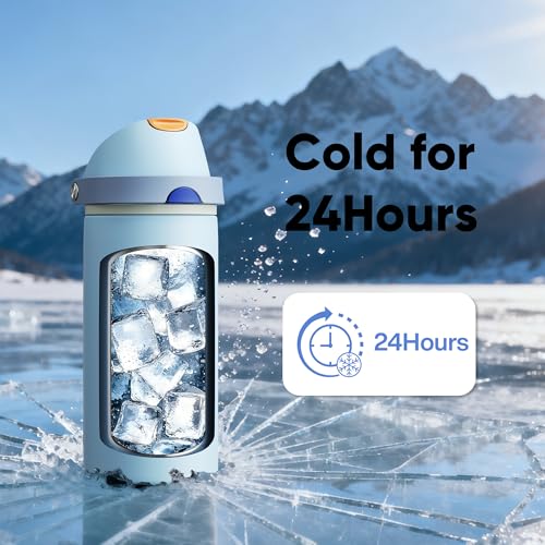 Insulated Water Bottle with Straw Stainless Steel Water Bottle with Push Button Lid
