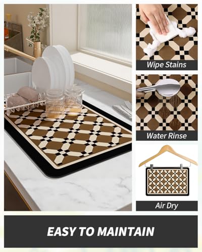 Coffee Mat Hide Stain Rubber Backed Absorbent Dish Drying Mat for Kitchen Counter