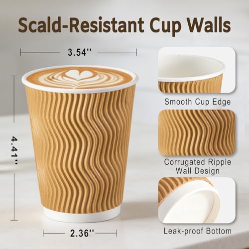 500 Pack 12oz Insulated Disposable Paper Coffee Cups Champagne (500 Count)