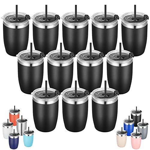 Stainless Steel 12 oz Tumblers bulk Vacuum Insulated Double Wall Travel Tumbler with Lid and Straw Reusable Tumbler (12 Count)