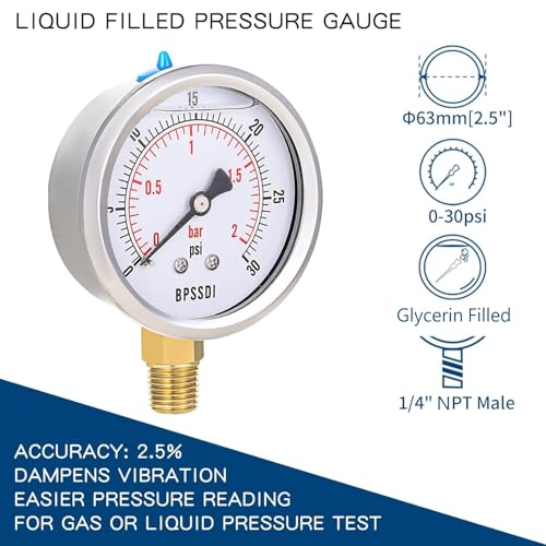 0 30 Psi Glycerin Liquid Filled Low Pressure Gauge