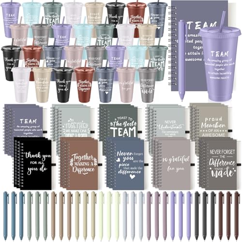 90 Pcs Employee Appreciation Gifts Bulk 24 oz Thank You Tumbler with Lid and Straw Mini Spiral Notebooks and Pens Appreciation Gifts for Team Employee Coworkers Teacher (90 Count)