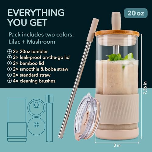 Glass Cups With Lids and Straws (2 Count)