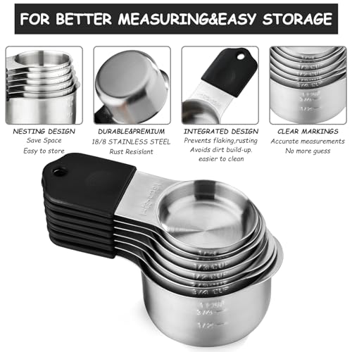 Magnetic Measuring Cups SetStainless Steel Stackable Nesting Measuring Cup (8 Count)