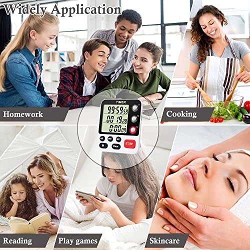 Digital 3 Channels Kitchen Cooking Multiple Timer with Large LCD Count Up Down Stopwatch ON Off Switch Timer for Teaching Reading 3