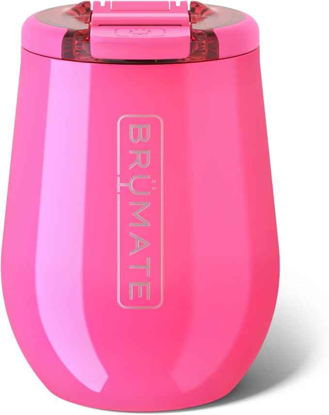 BrüMate Uncork'd 14oz 100% Leakproof Insulated Wine Tumbler | Locking Lid | Insulated Stainless Steel Wine Glass | Perfect For Travel & Outdoors | BPA-Free (Neon Pink)