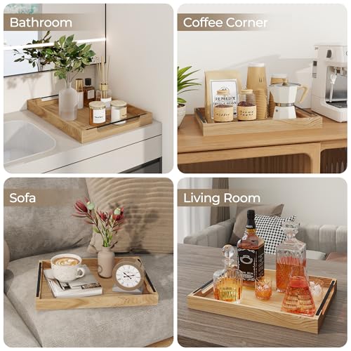 Wooden Serving Tray with Metal Handles