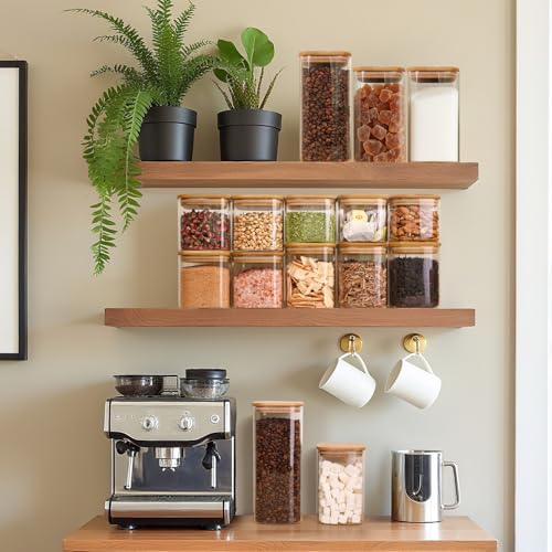 Glass Pantry Storage Containers with Bamboo Lids 1Qt 4 Pack Square (4 Count)