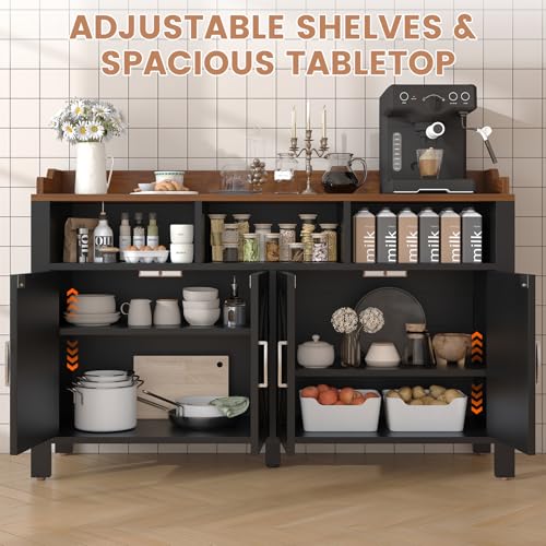 Buffet Cabinet with Storage Farmhouse with 4 Doors and 3 Open Compartments