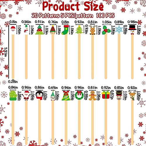100 Pcs Vibrant Style Christmas Wooden Coffee Stir Sticks