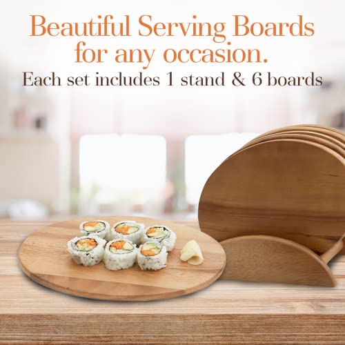 Woodard & Charles Acacia Wood 6 Serving Boards with Stand