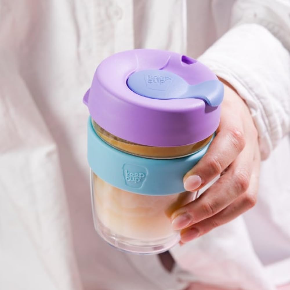 Reusable 12 oz glass cup with silicone band