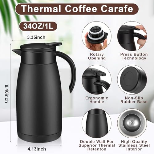 2 Pcs Thermal Coffee Carafe Insulated Stainless Steel Coffee Carafe for Hot Liquid Vacuum Thermal Pot Creamer Pitcher Dispenser with Brushes Keeping Hot Water Milk (2 Count)