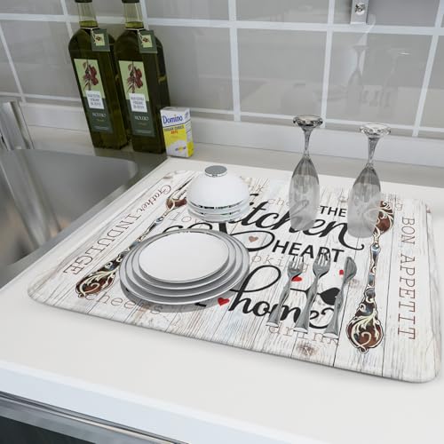18"x24" Dish Drying Mat The Kitchen is The Heart of The Home