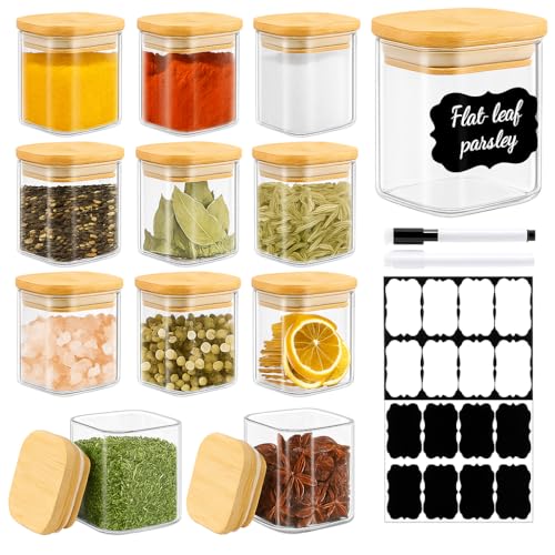 12 Pack 4 oz Square Glass Spice Jars with Lids and Labels (12 Count)