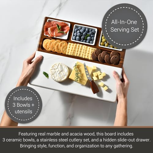 Wood Marble Cheese Board Set