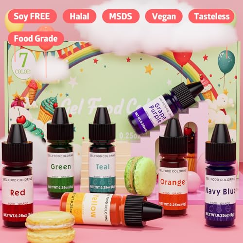 Gel Food Coloring Rainbow Edible Food Dye Set for Baking Royal Icing Cookie Supplies Gluten Free 7x6g Food Grade Liquid Food Color Kit