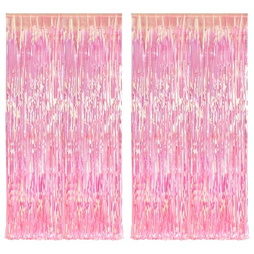 Clear Pink Streamers Party Curtain (2 Count)
