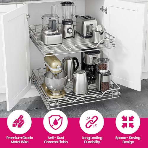 2-Tier Pull-Out Cabinet Organizer for Kitchen, 20" W x 21”D x 16.5" H