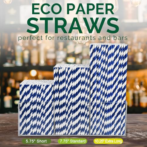 5.75 inch Navy Blue Short Paper Cocktail Straws & Stirrer Sticks 500 Counts