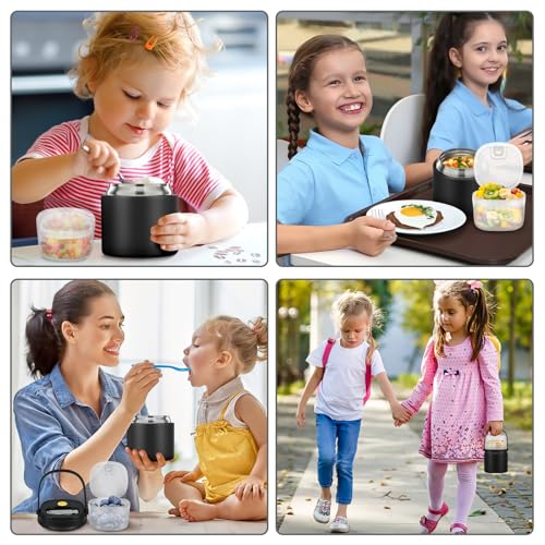 2-in-1 Insulated Food Jar with a Snack Container - 15oz Kids Soup Thermos for Hot Food with Handle and Spoon, Leak Proof Bento Lunch Box Kids, Perfect for School & Travel