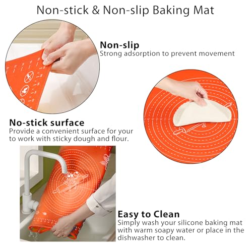 Silicone Baking Mat 32" x 24" Extra Thickness Dough Rolling Mat with Measurements and Edge Heightening