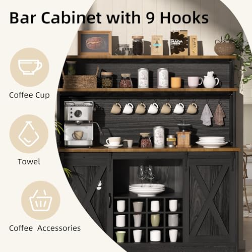 55'' Farmhouse Coffee Bar Cabinet with 3 Tier Storage Hutch