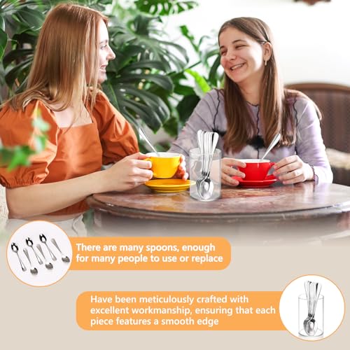 6 Pcs Mini Coffee Spoons with Holder 4.7 inch Demitasse Espresso Stainless Steel Spoons Silver with Acrylic Cylinder Holder for Coffee Bar Home Tea Party (6 Count)