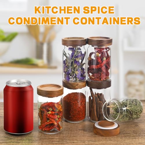 6oz Small Glass Jars with Wood Lid Spice Jar Round Food Storage Canister Clear Glass Containers Jar for Ground Seasoning Pantry Sugar Tea Coffee Bean Spice Herb Cookies