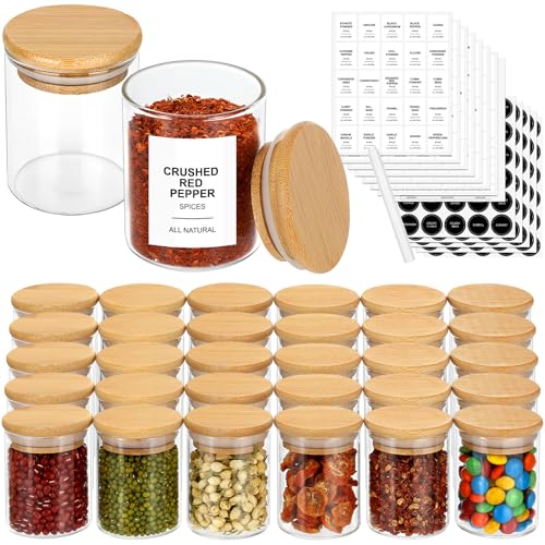 4OZ Glass Spice Jars with Bamboo Lids and 315 Labels