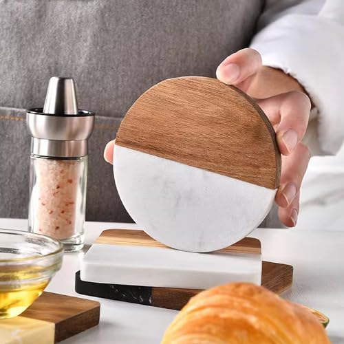 8 Pack Marble and Acacia Wood Coasters (8 Count)