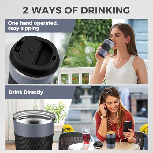 13 oz Stainless Steel Insulated Travel Coffee Mug with Fip Lid Bulk 4 Pack (4 Count)