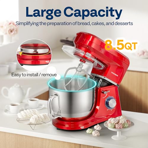 6-in-1 Stand Mixer, 8.5-Quart Tilt-Head Mixer, 10 Speeds, Red