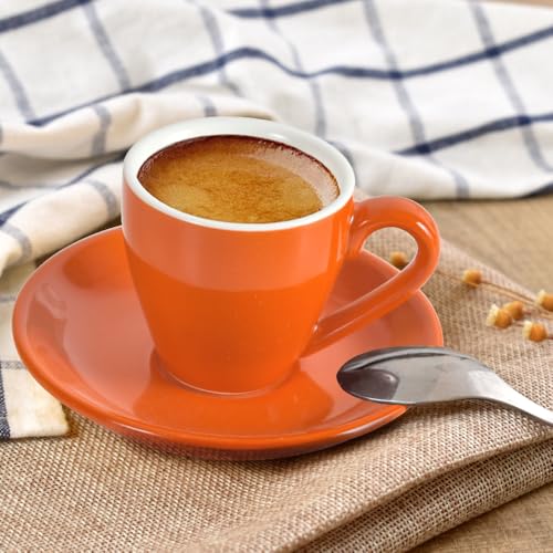 Porcelain Espresso Cup with Saucer And Stainless Steel mini Spoons (7 Count)