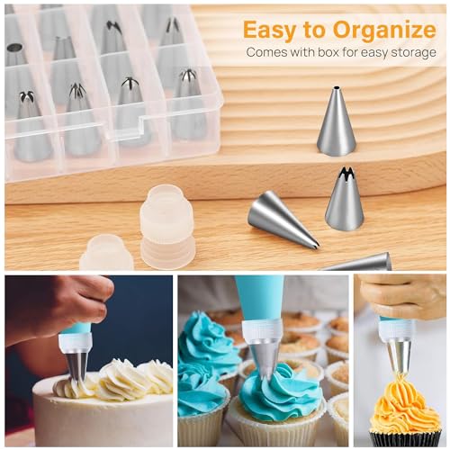 55PCS Piping Bags Tips Set Reusable Pastry Bags and Frosting Tips Cakes Decorating Kit for Cookie Icing