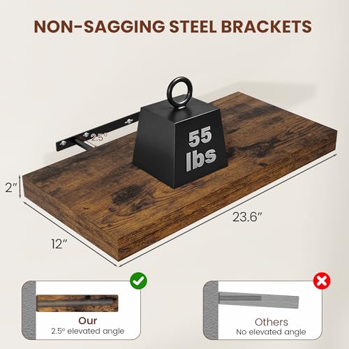 12" Deep Floating Shelves 24x12” Set of 2 (2 Count)