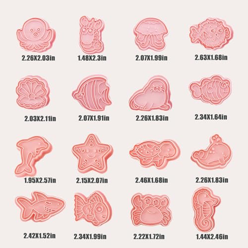 16Pcs Ocean Animal Cookie Cutters with Plunger Stamps Set