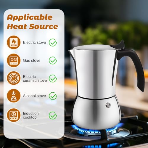 No Coating 4 Cup Thickened 304 Stainless Steel Moka Pot