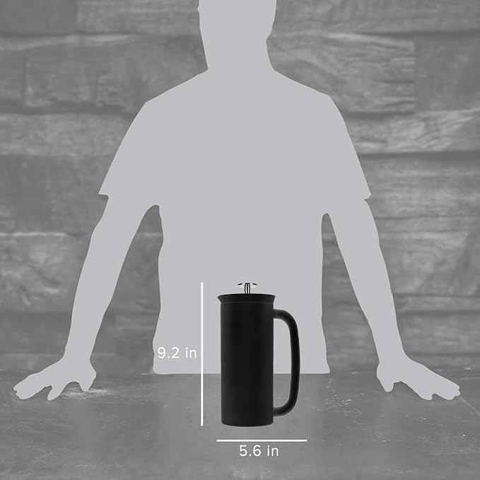 ESPRO P7 French Press Stainless Steel 304 – Patented Double Walled Micro-Filter Insulated French Press Coffee Maker, Grit-Free Brew - Heat Resistant BPA Free - Matte Black (18oz)