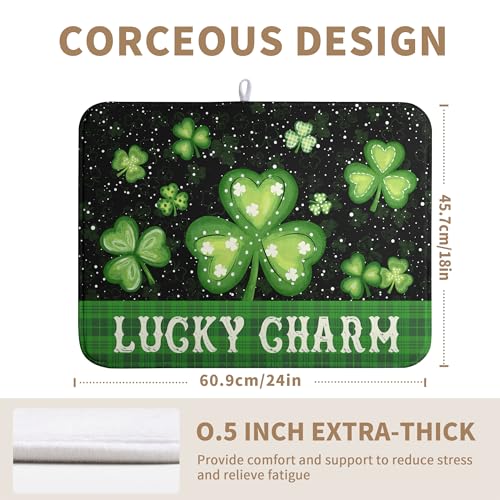 St Patricks Day Spring Dish Drying Mats St Patrick's Day Lucky Dish Mat Shamrock Drying Matt Dishes Dryer Pad for Kitchen Counter Absorbent Microfiber Washable Foldable Reusable 18x24 in