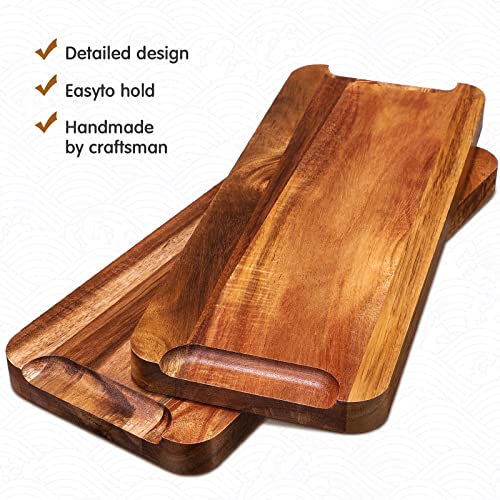 5 Pack Solid Acacia Wood Serving Trays for Food (5 Count)