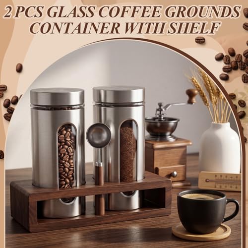 Stainless Steel Coffee Grounds Canisters Container with Shelf (2 Count)