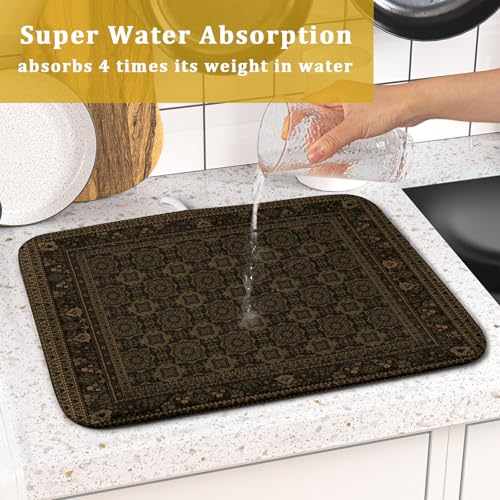 Brown Antique Tabriz Rug Dish Drying Mat for Kitchen Counter