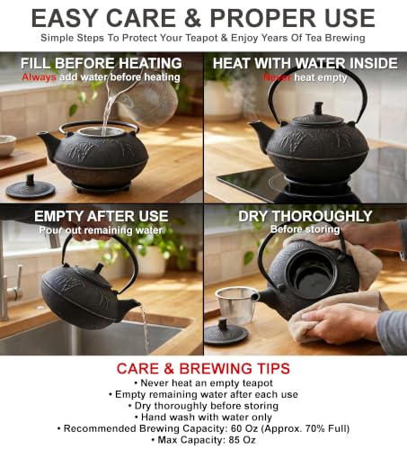 85 Oz XXL Black Bamboo Cast Iron Teapot