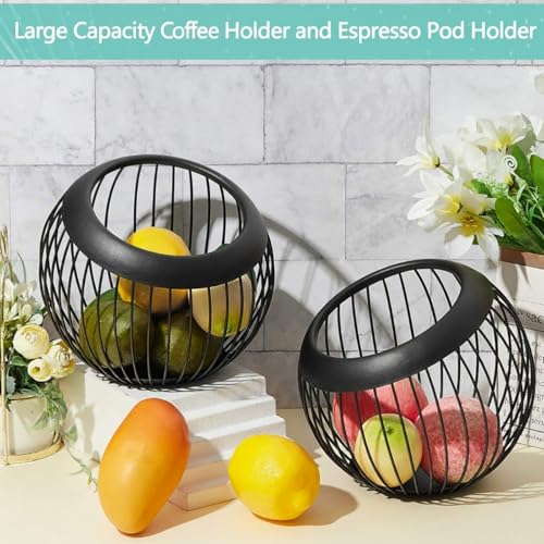 2 Pieces Coffee Pods Holder K Pods Holder Large Capacity Coffee Pod Baskets Stainless Steel Cup Organizer Sturdy for Espresso Capsule Pot Storage Metal Wire Fruit Bowl Snack Storage (2 Count)