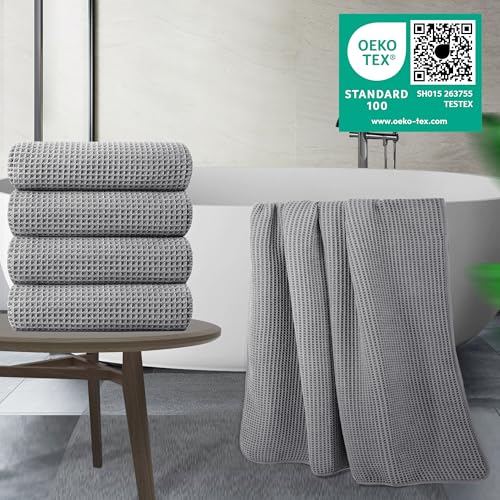 430 GSM Poly Blend Microfiber Quick Dry Waffle Bath Towel (4 Count)
