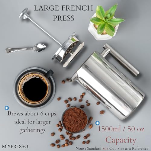 Large French Press Coffee Maker 50Oz Stainless Steel Coffee Press