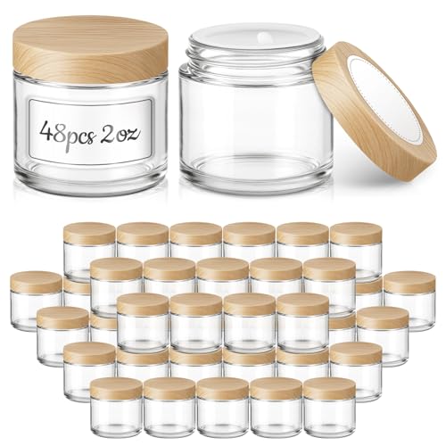 48 Pack 2 oz Small Glass Jars with Plastic Woodgrain Lids (48 Count)