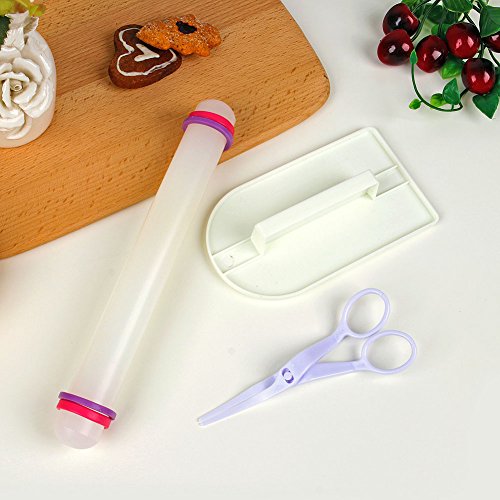 Marshmallow Fondant Cake Decorating Hand Tool 12 Pcs 5 Sets Sugar craft Gum paste Icing Smoother Rolling Pin Trimmer Cutter Embosser Flower Scissor Modelling Accessories Supplies Kit Yellow (12 Count)